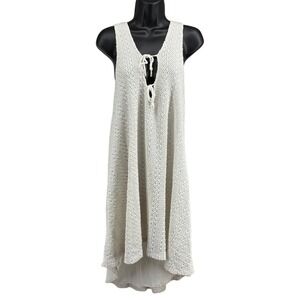 FP Beach White Crochet Knit Hi Low Cover Up Dress Tie Front‎ Lined Size M